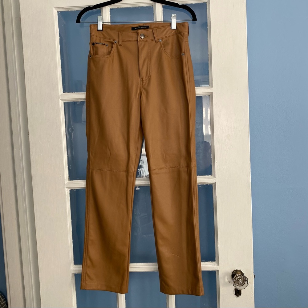 Elie Tahari Vegan Leather Pants Desert Tan sz 2 - Picture 7 of 11